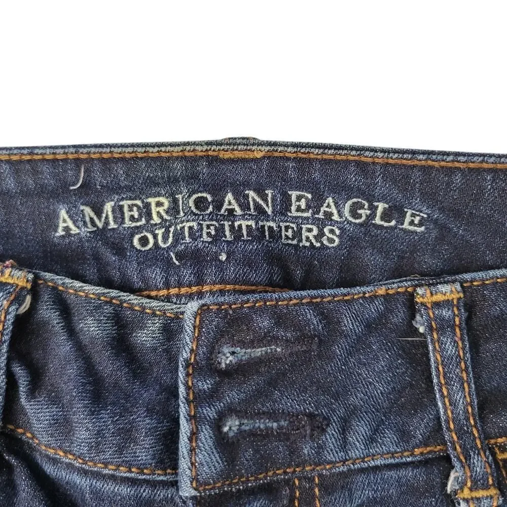 American Eagle Artist Flare Jeans Womens 8 Dark Wash Embroidered Stretch Denim - Picture 7 of 12